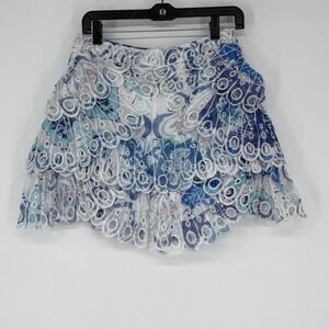 L'ATISTE Women's Blue White Eyelet Ruffle Mini Skort Size M Festival Fairy